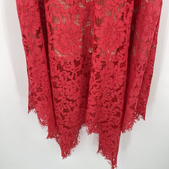 Lulus Womens Dress Size XS Red One Wish Lace Asymmetric Hem Sleeveless Midi - Picture 4 of 10